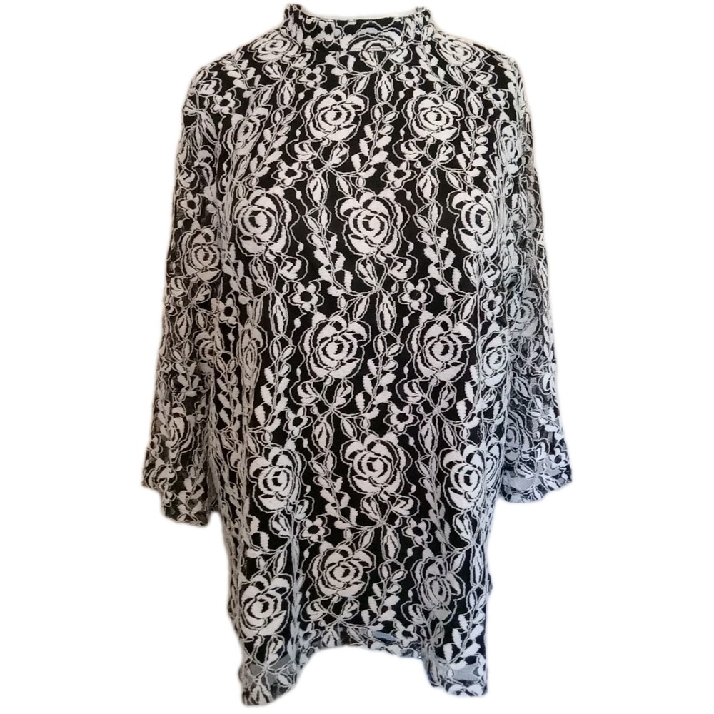 Shannon Ford Women Black White Floral Lace Semi Sheer Lined Top Size 3x